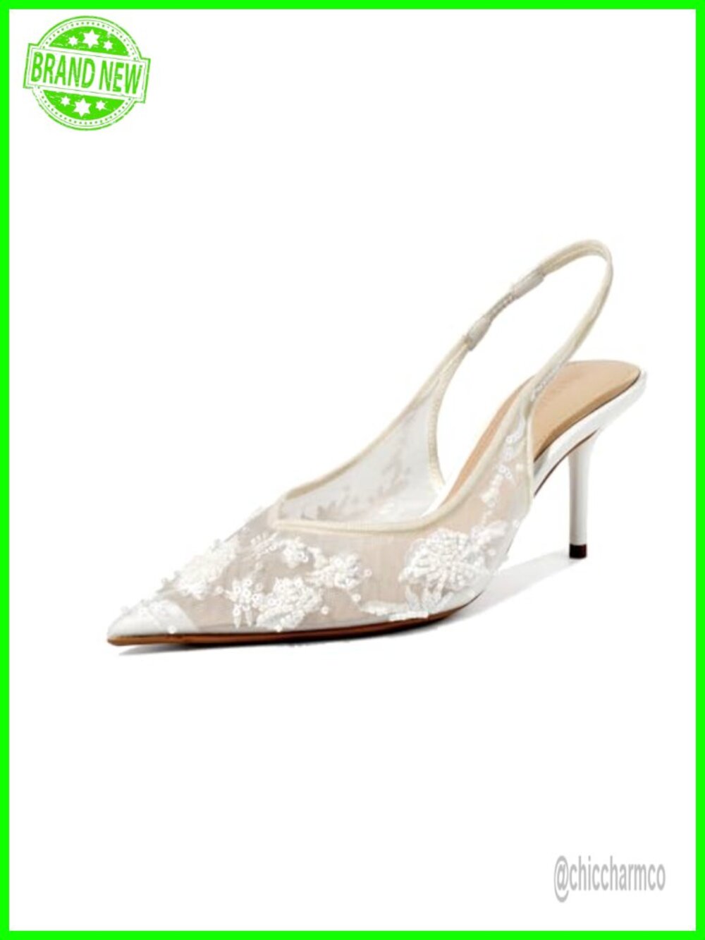 Lace Mesh Slingback Kitten Heel Pumps Pointed Toe Wedding Bride